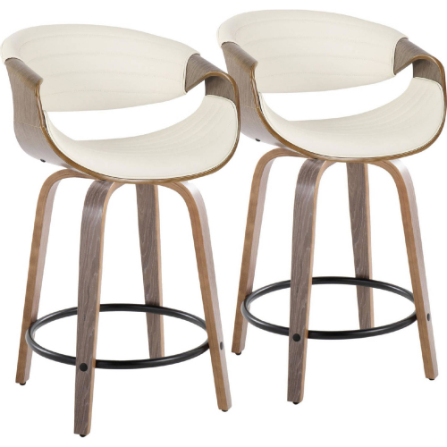 Symphony 24" Swivel Counter Stool in Light Grey Wood & White Leatherette (Set of 2)